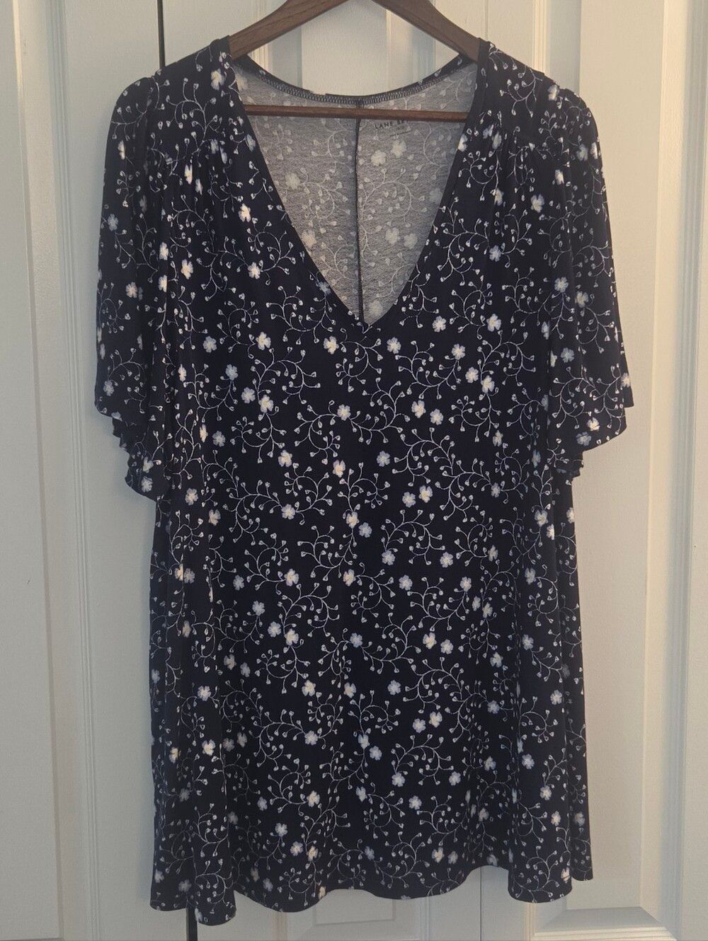 Lane Bryant Elbow-Sleeve Navy Shirred-Shoulder Top Plus 18/20